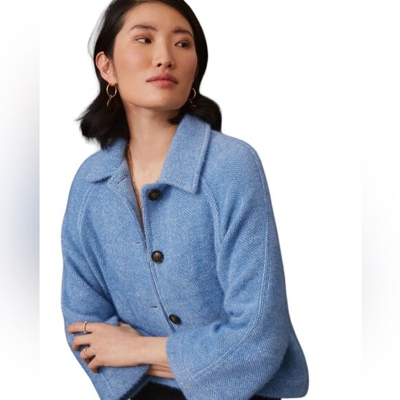 GREYLIN Anthropologie Everyday Cropped Jacket Shacket Blue Women’s Size Large - Picture 2 of 13